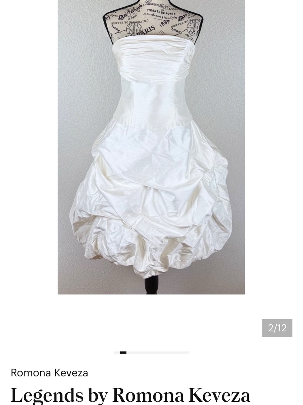 Romona Keveza Strapless Ivory Bubble-Hem Bridal Dress